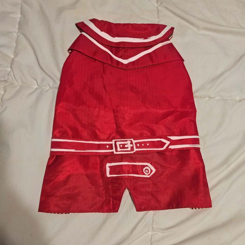 Henri Bendel New York Red Sailor-Style Dog Coat with Belt Detail - Size Large